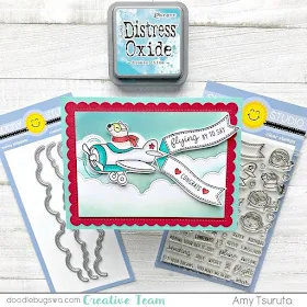 Sunny Studio Stamps: Plane Awesome & Fluffy Clouds Border Dies Customer Card by Amy Tsuruta