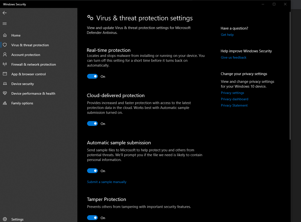 Real-time Protection feature in Windows 10
