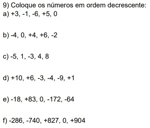 Exercícios sobre Números Inteiros