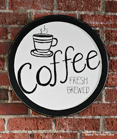 use a thrift store lazy susan to create a round coffee sign