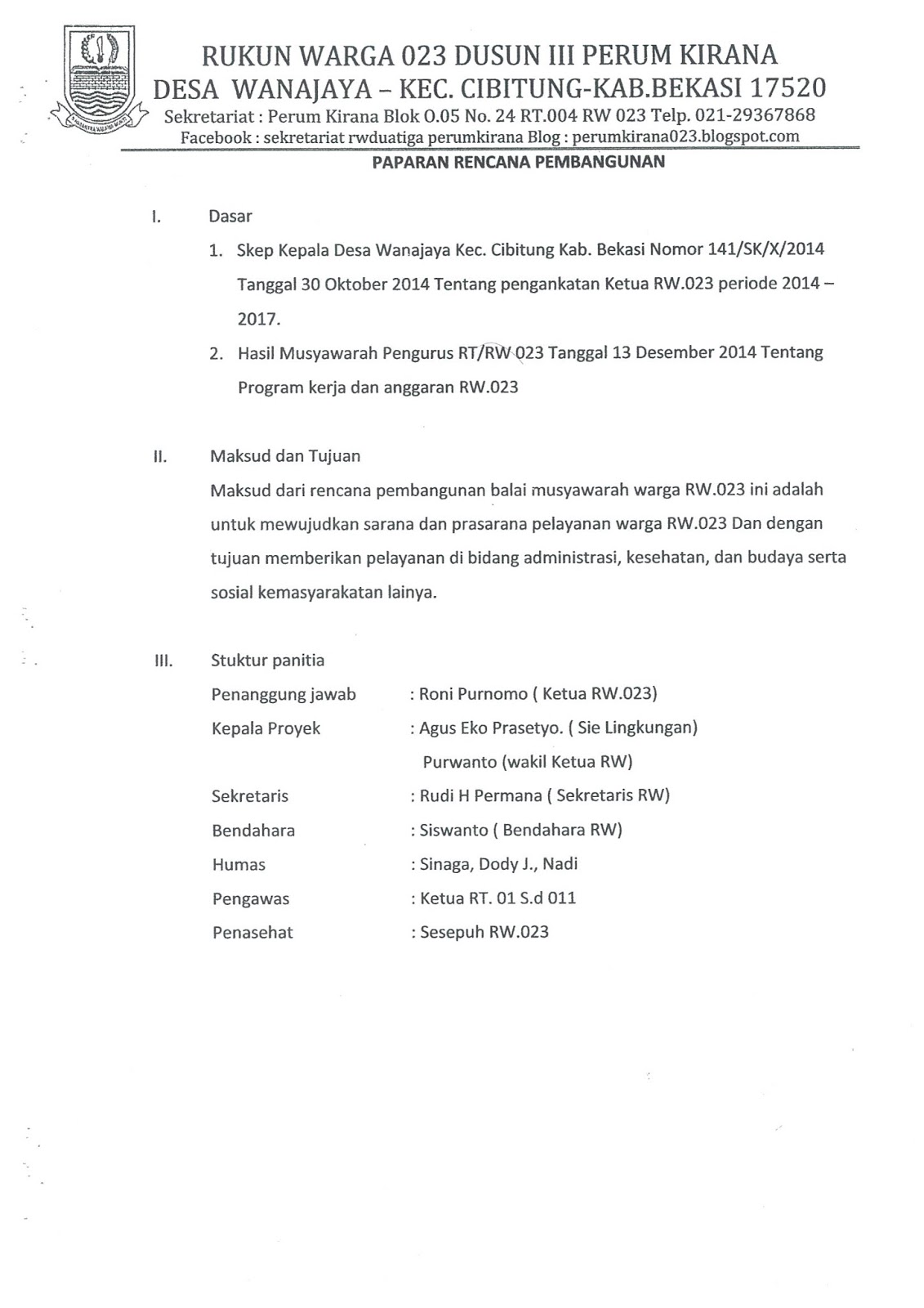 Proposal Pembangunan Balai Warga - Rukun Warga 023