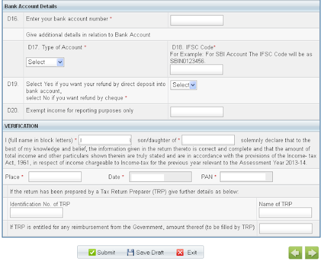 Bank Account Details & Verification subsection