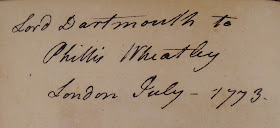 A handwritten note reading "Lord Dartmouth to Phillis Wheatley London July - 1773."