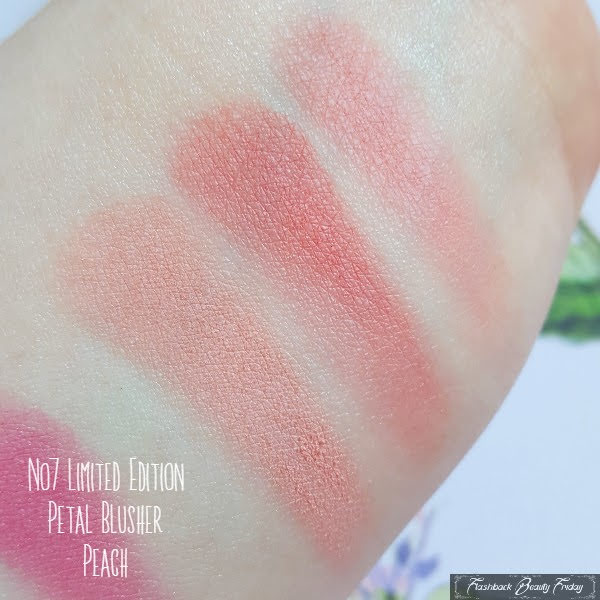 swatches of No7 Petal Blusher in Peach (trio)