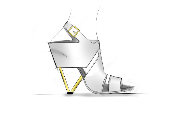 Sketch of Slingback Sandal with Architectural Heel by ABCENSE