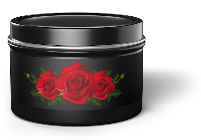 Tin Candle With Valentine's Day Made With Three Red Roses and Black Background