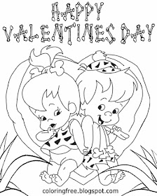 Baby pebbles Flintstone cartoon coloring pages heart sweet Happy Valentines Day drawing for kids art