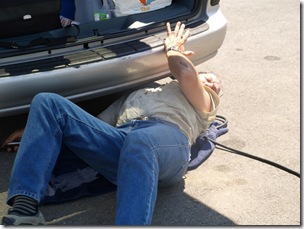 Whilst checking our car at the Uys's I found that we had travelled the last 15000 miles with a flat spare tyre, so finally I got air into it.
