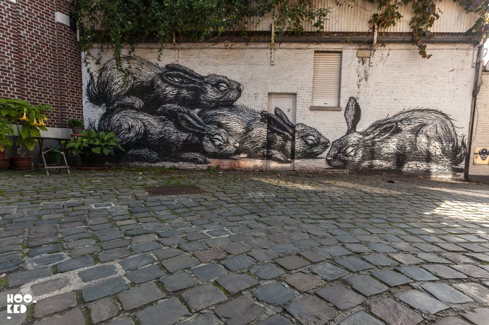 Street Art Mural in Ghent, Belgium featuring work from street artist ROA