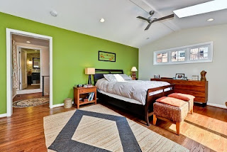 Dormitorio color gris y verde