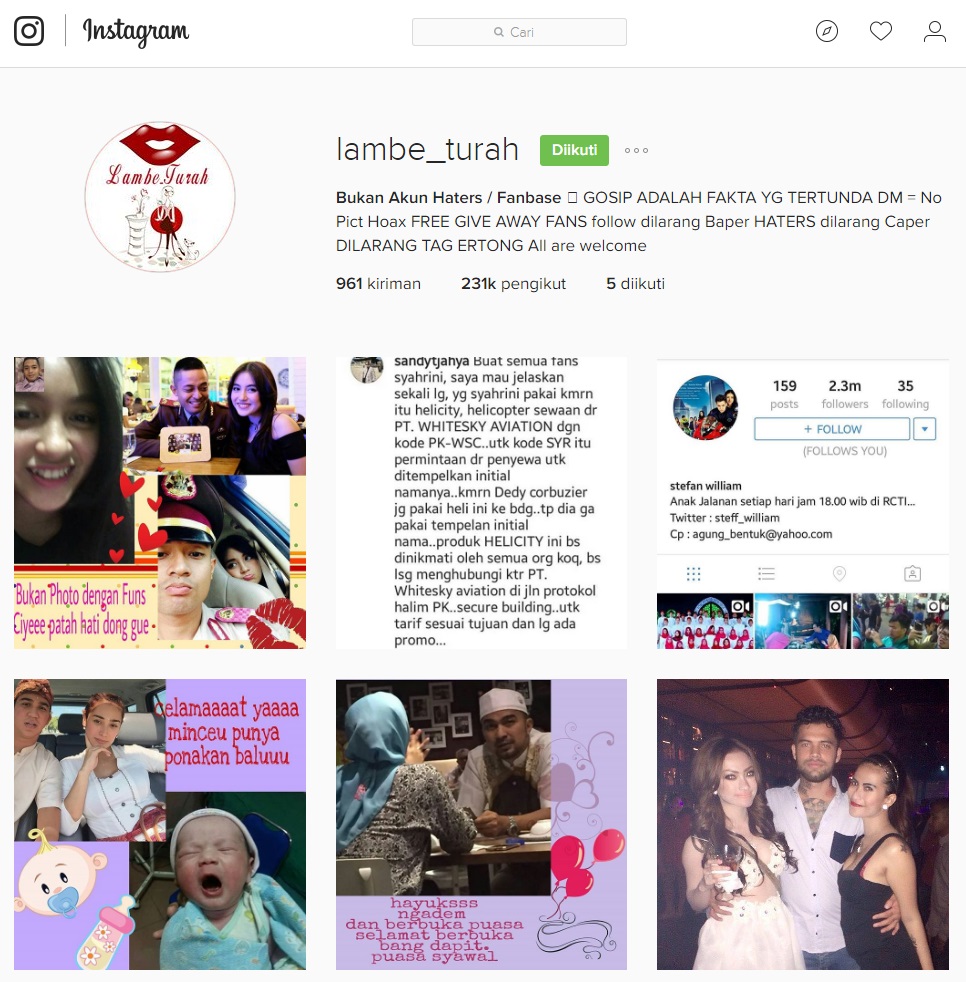 CeRiTa CHa 10 Akun Gosip Artis Paling Hits Di Instagram