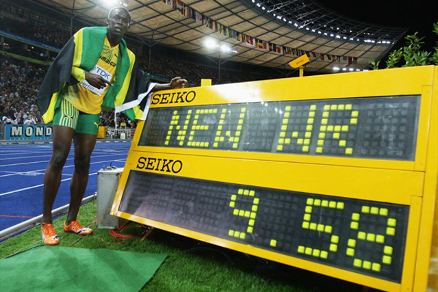 Usain Bolt after setting 100m World Record