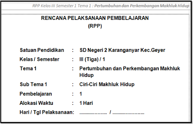 RPP Kelas 3 SD/MI KK 2013 Semester 1 dan 2 Revisi 2018
