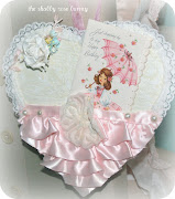 Soft pink ruffles, pearls, vintage flocked wallpaper and fLeurs (pretty heart)