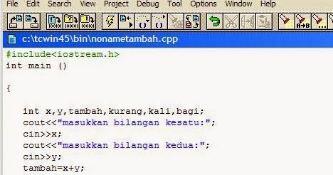 PengetahuanDuniaIT: contoh script c++ tambah kurang kali bagi