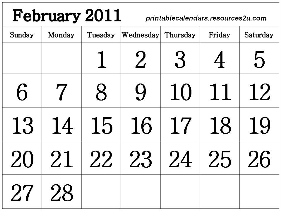 2011 Calendar Free Printable Calendar. Free Printable February 2011