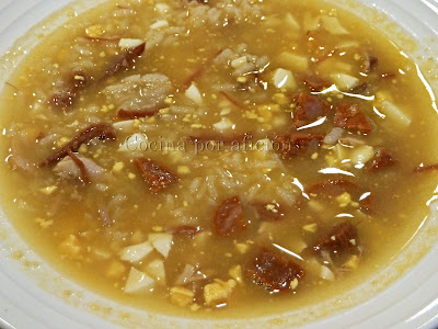 sopa de cocido con tropezones y arroz