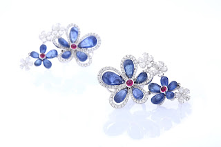 01 Entice floral diamond earrings with Blue Sapphire & Rubies