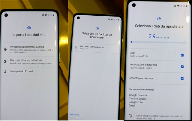 importare dati da un altro telefono Android