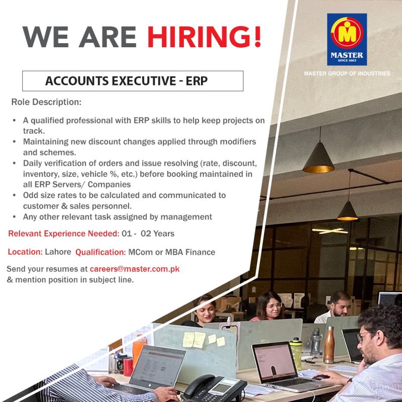 Master Group Of Industries Jobs For Accounts Executive - ERP