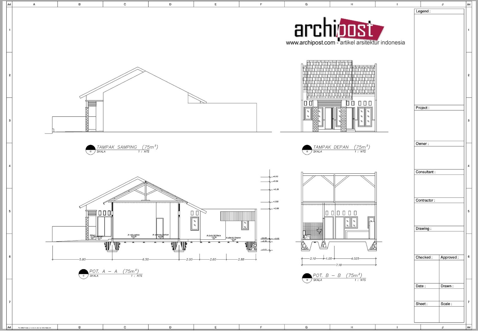  Denah  Rumah  Sederhana Lengkap  Dengan  Tampak  Desain Rumah  