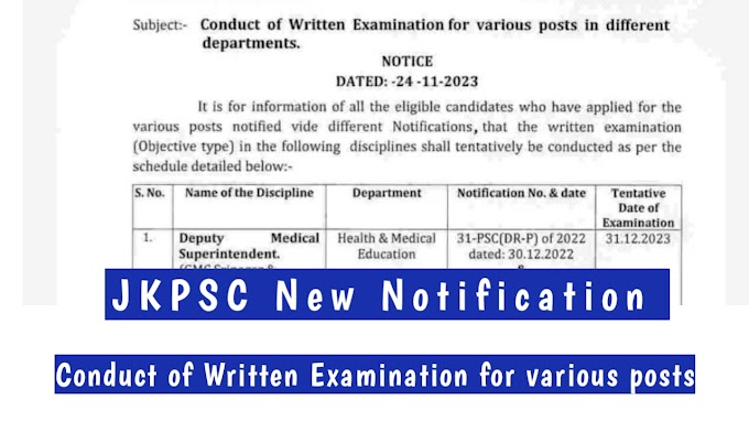 JKPSC: Conduct of Written Examination for various posts