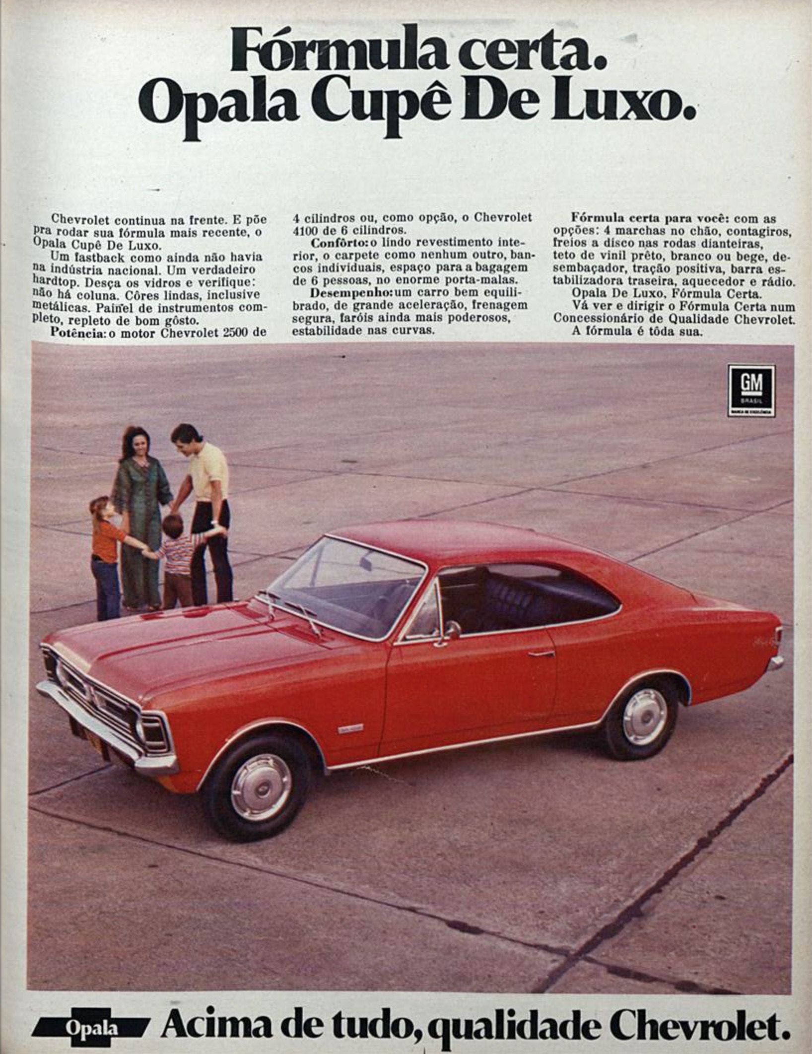Propaganda da Chevrolet apresentando em 1971 o Opala na versão cupê de luxo