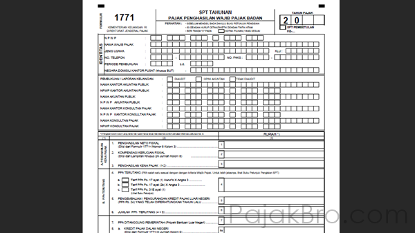 Formulir SPT Tahunan Badan 1771 Excel Atau PDF Lengkap
