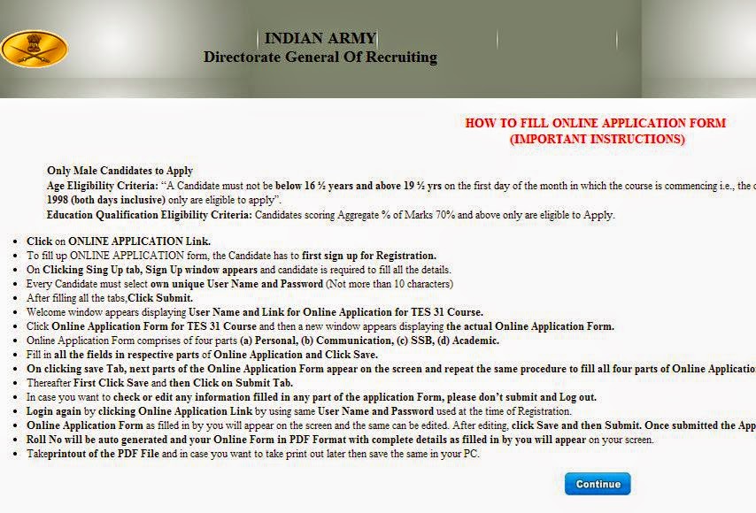 ... for TGC 119 and AEC men 2014 online through www.joinindianarmy.nic.in