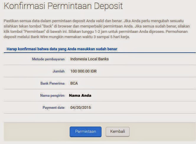 Cara Deposit - Konfirmasi Permintaan Transfer