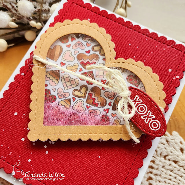 Valentine's Day Shaker Card by Amanda Wilcox | Heartfelt Love Stamp Set, Heart Frames Die Set, Oval Frames Die Set and Frames & Flags Die Set by Newton's Nook Designs #newtonsnook #handmade