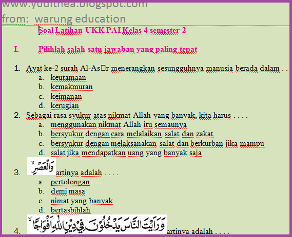 Soal Uas Pai Kelas 3 Sd Semester 2 - Ala Model Kini