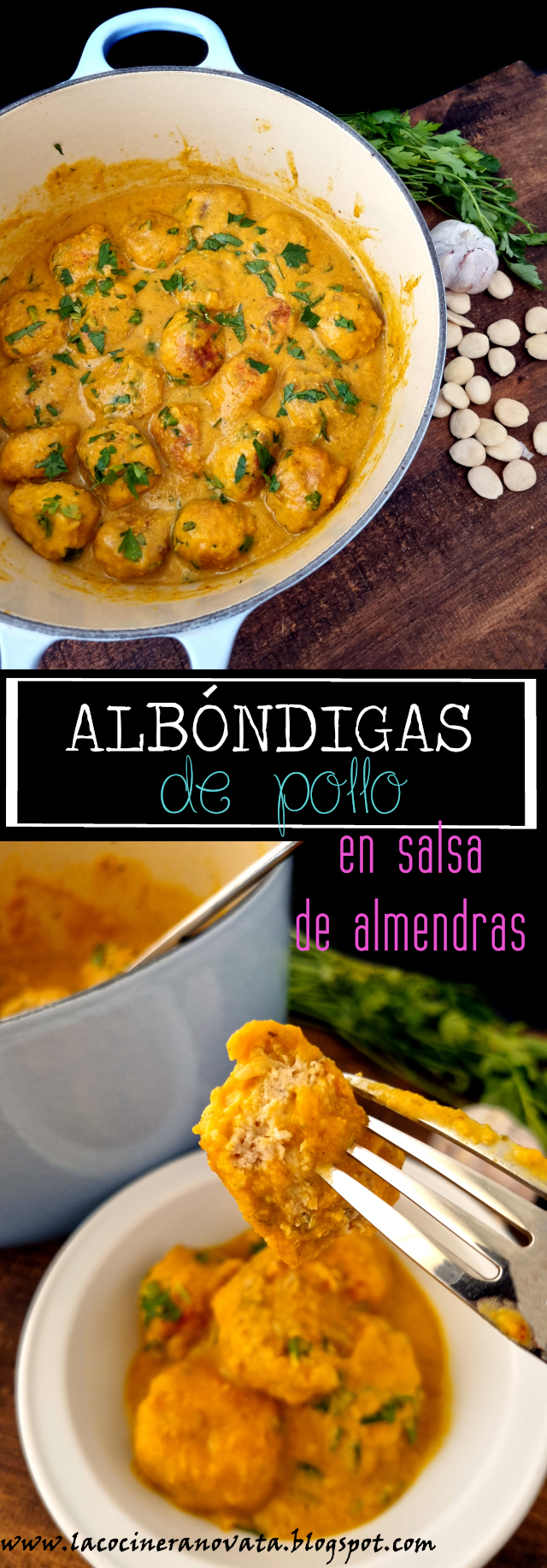 ALBONDIGAS DE POLLO EN SALSA DE ALMENDRAS La Cocinera Novata receta cocina aves guiso comfortfood casera