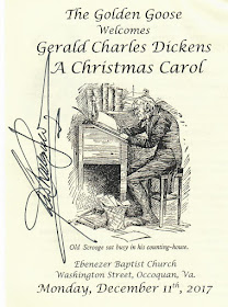 Autographed flyer for Gerald Charles Dickens one-man version of A Christmas Carol