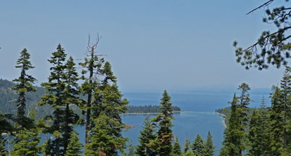 Lake Tahoe from Emerald Bay through smoke