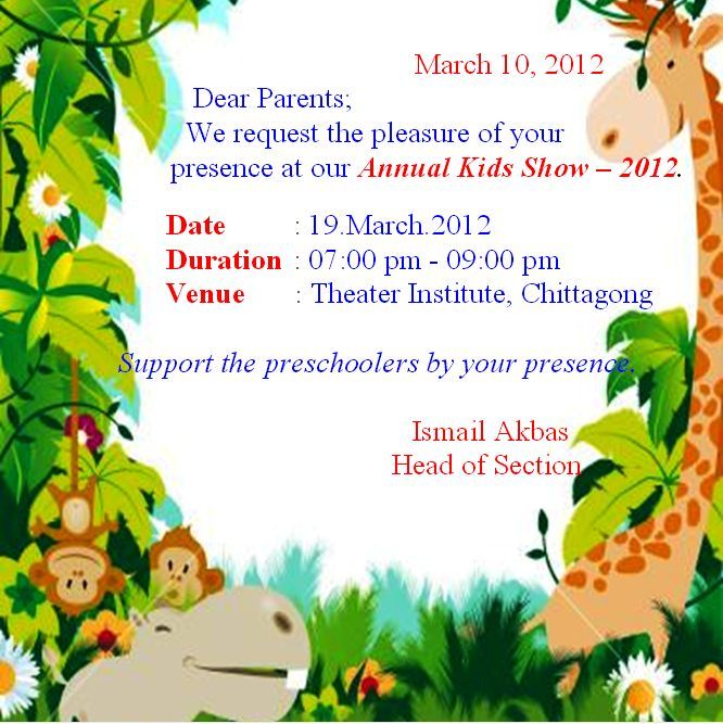 International Turkish Hope School: Kids Show Invitation Card