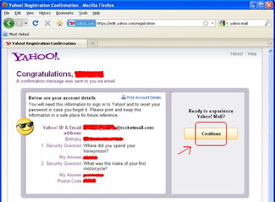 Yahoo! Registration Confirmation Page
