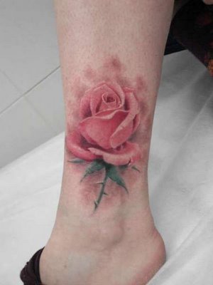 Women Rose Flower Foot Tattoo Design for Girls