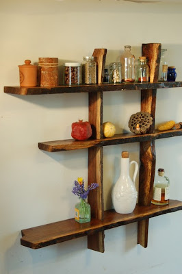 3-tiered walnut wall shelf