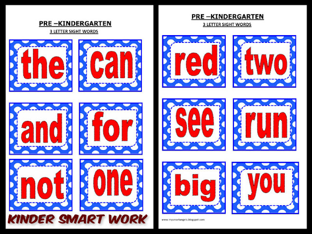 kinder smart work 3 letter sight words