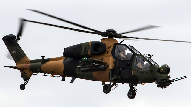 A T129 ATAK Helicopter in flight, Photo from Wikimedia Commons