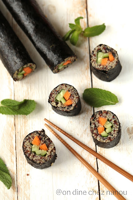 sushis , quinoa , vegan , végétarien , sans allergène , dejeuner équilibré , #healthy #vegan