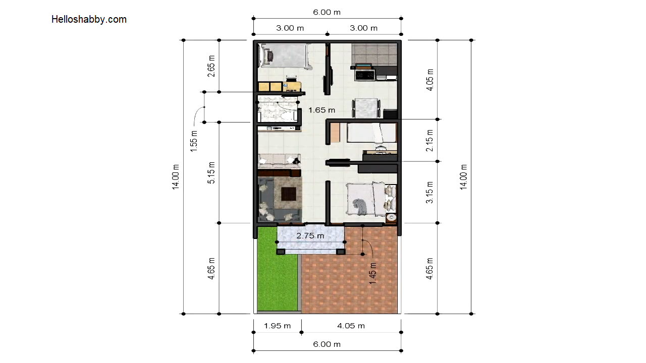 Desain Rumah Minimalis Terbaru Ukuran 6 X 14 M Dengan 3 Kamar Tidur Dan Halaman Depan Yang Luas HelloShabbycom Interior And Exterior Solutions