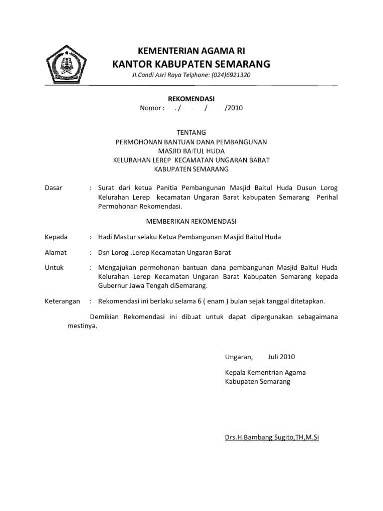 Contoh Surat Pengantar Permohonan Rekomendasi Pegawanegeri Pemerintahan