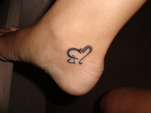 bow tattoo on ankle. love heart Ankle Tattoo