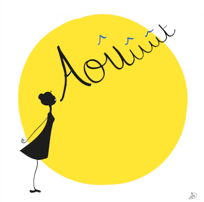 bonjour aout, mois d'aout, soleil, chaud, chaleur, vacances, été, loup, louve, calendrier, humour, jaune, cri du loup, hurlement de loup, hurler, ombre chinoise, agathe, dessin, illustration, illustratrice, paris, france, albane devouge, mois de l'année