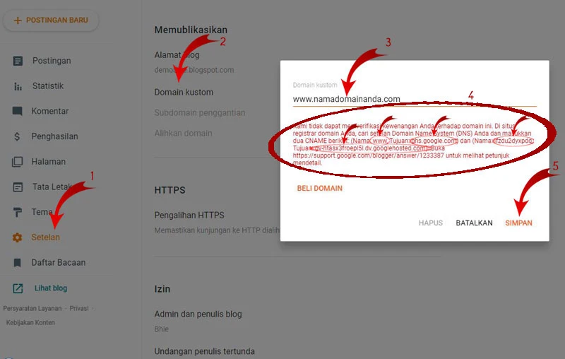 Setting Domain di Blogger