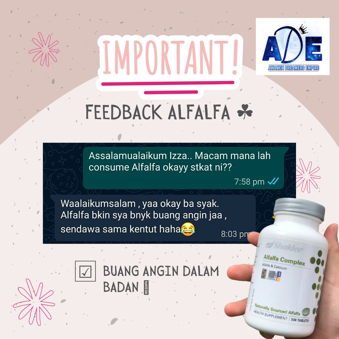 Kembung perut banyak angin detox Alfalfa Complex Shaklee Testimoni 1