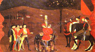 A detail from one of six scenes of the Profanation of the Host probably Uccello's last work. The panel had been commissioned by the Confraternity of Corpus Domini for the predella of an altarpiece entitled the Institution of the Eucharist
