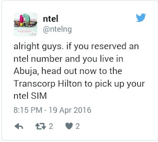 Are You Staying At Abuja? You Can Now Pick Up Your Ntel Sim At Transcorp Hilton